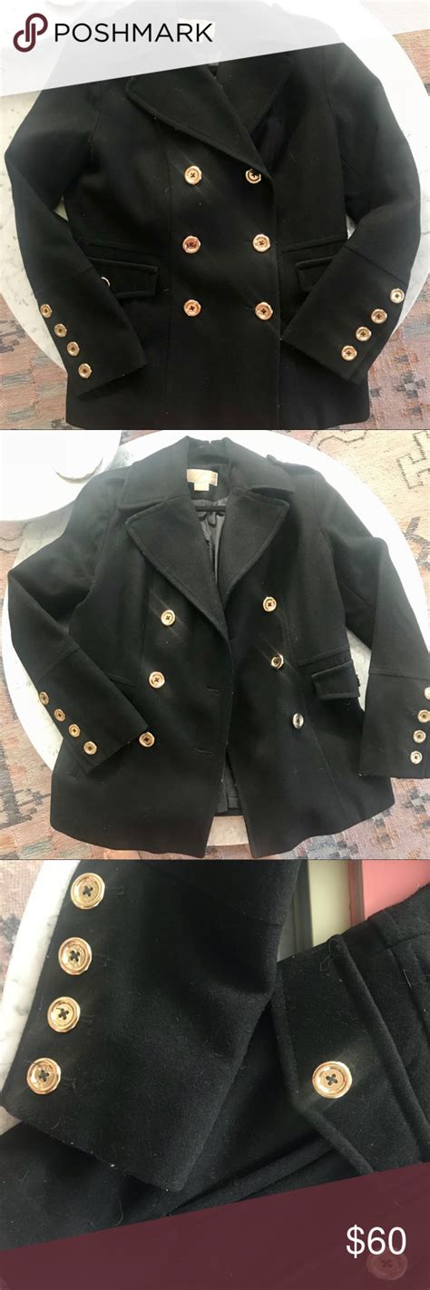 michael kors black peacoat with gold buttons|wool melton peacoat price.